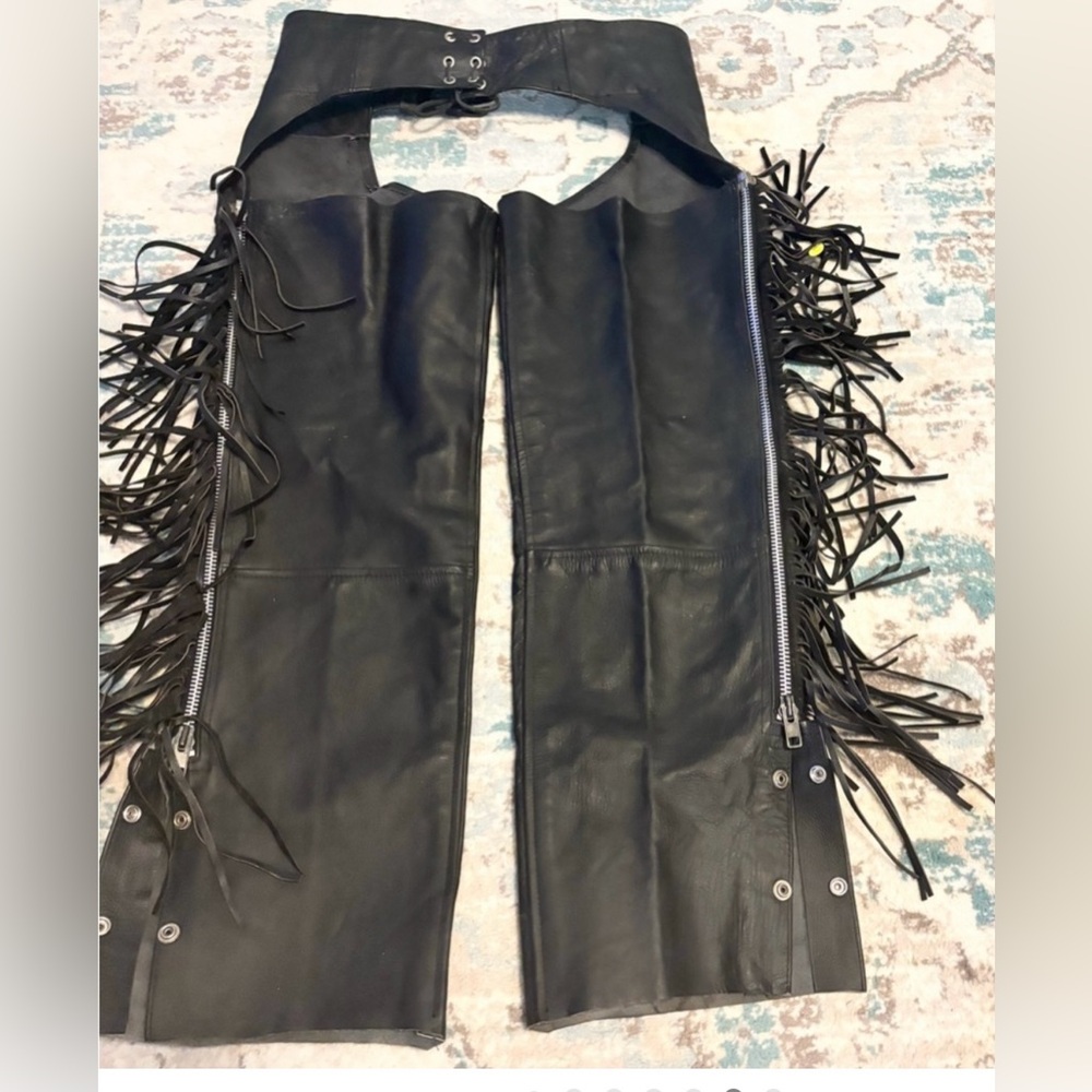 BARNEY’S LEATHER CHIC Black LEATHER Fringe Pants - Picture 12 of 13